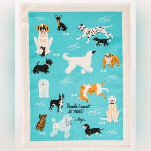 NWT People I Want To Meet: Dogs Dish Towel Vintage Inspired Blue Q 21" X 28"